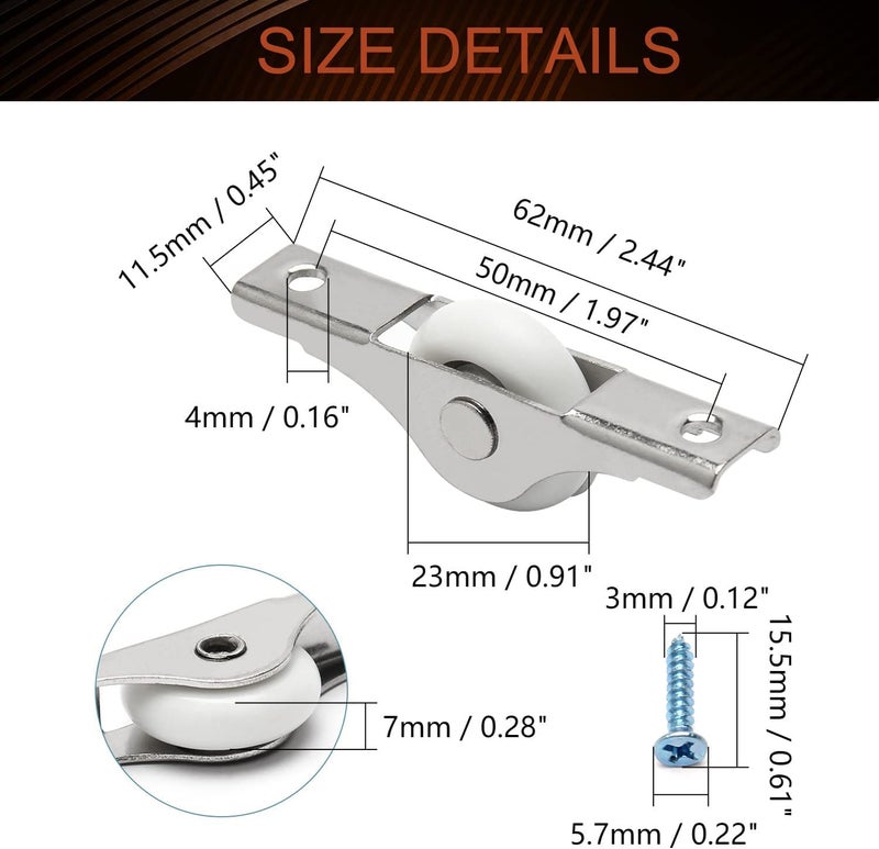 MroMax 10Pcs 23mm/0.91" Dia Screen Door Rollers Nylon White Sliding Wheel Electroplating Sliding Wheel with Stainless Steel Shell for Garage Screen Door - Image 2